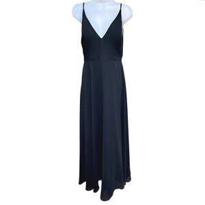 Jenny Yoo Collection Black Chiffon V-Neck Long Strapless Dress Siz 6 Prom Formal